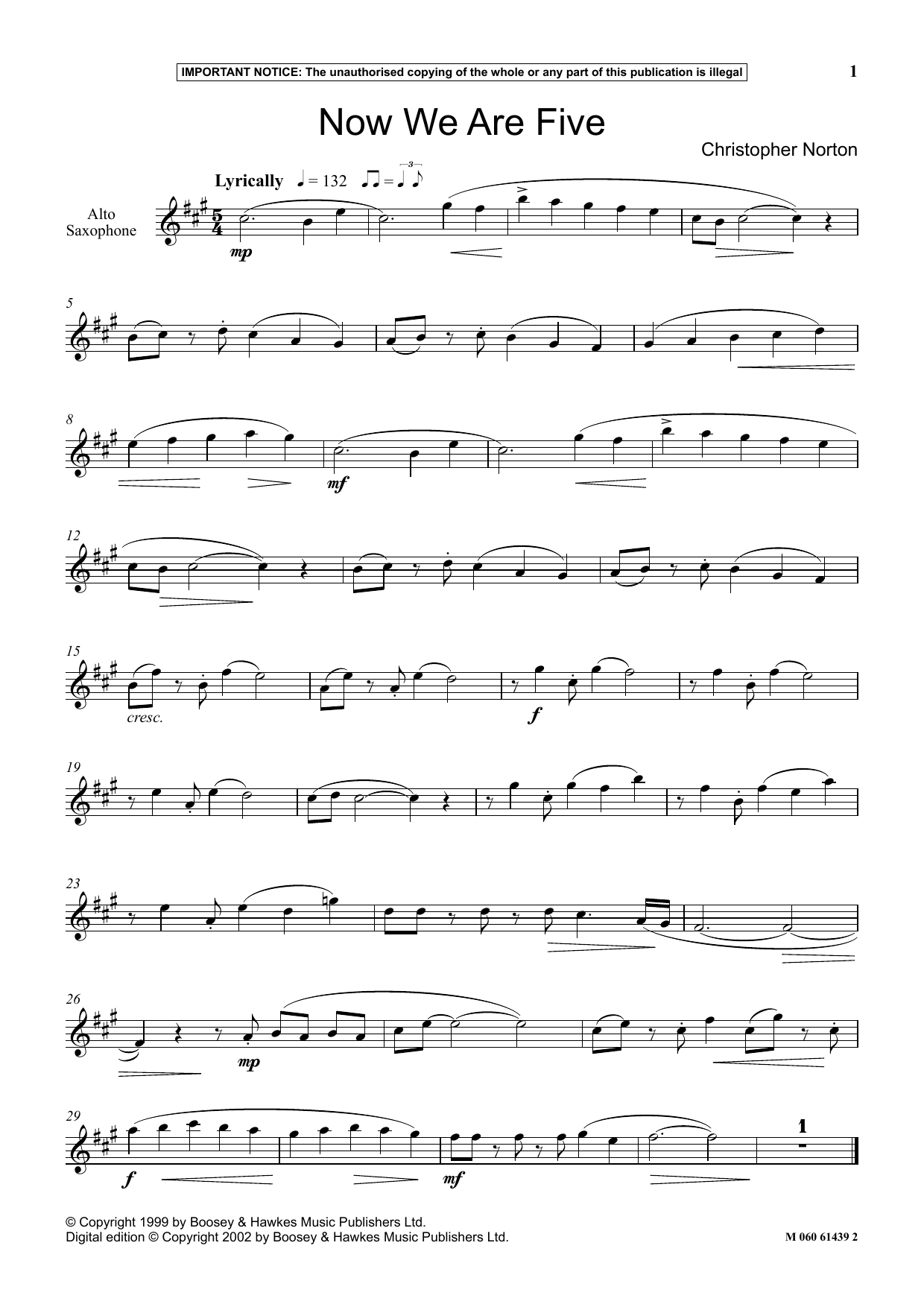 Christopher Norton Now We Are Five sheet music notes and chords arranged for Instrumental Solo