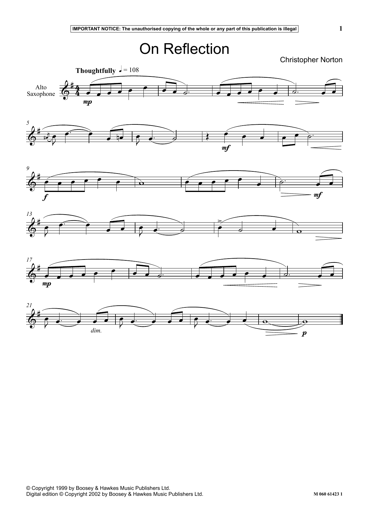 Christopher Norton On Reflection sheet music notes and chords arranged for Instrumental Solo
