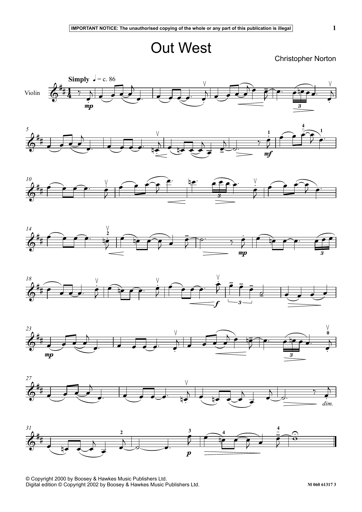 Christopher Norton Out West sheet music notes and chords arranged for Instrumental Solo