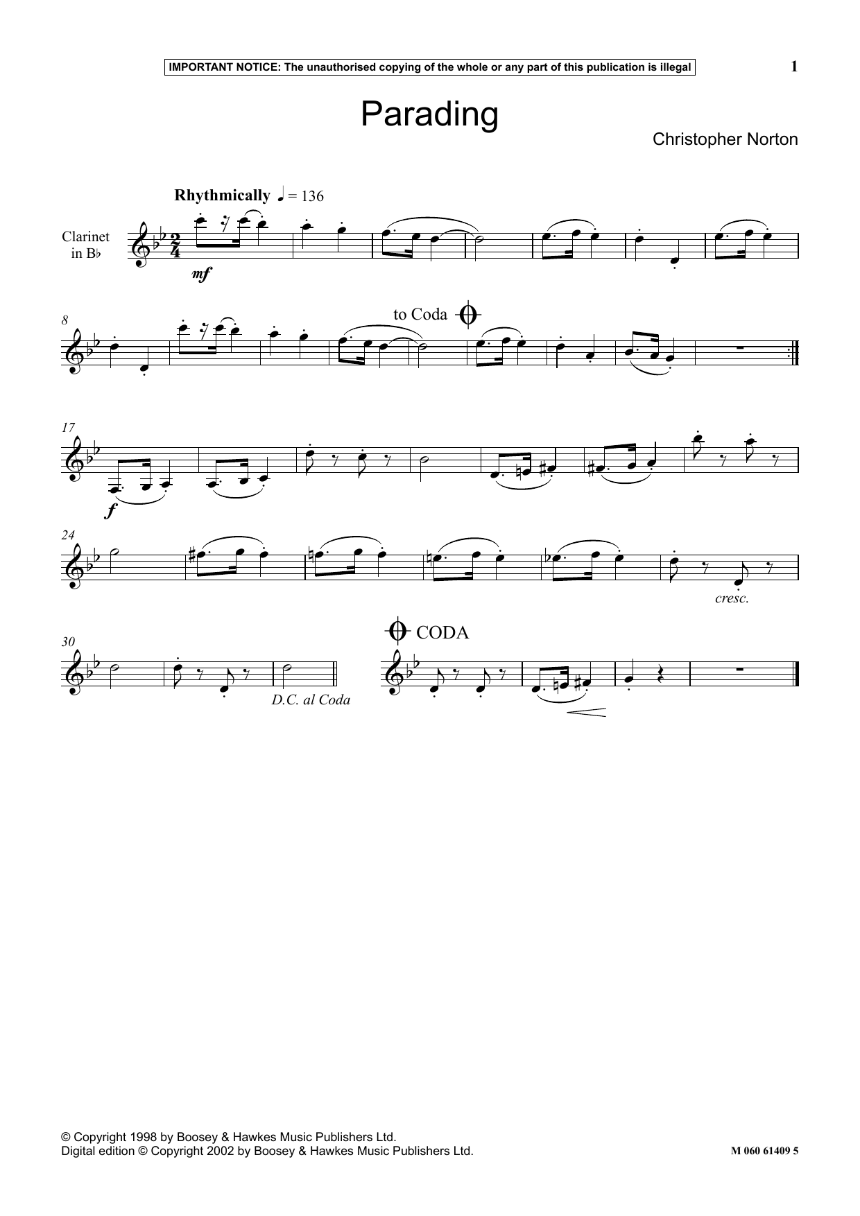 Christopher Norton Parading sheet music notes and chords arranged for Instrumental Solo