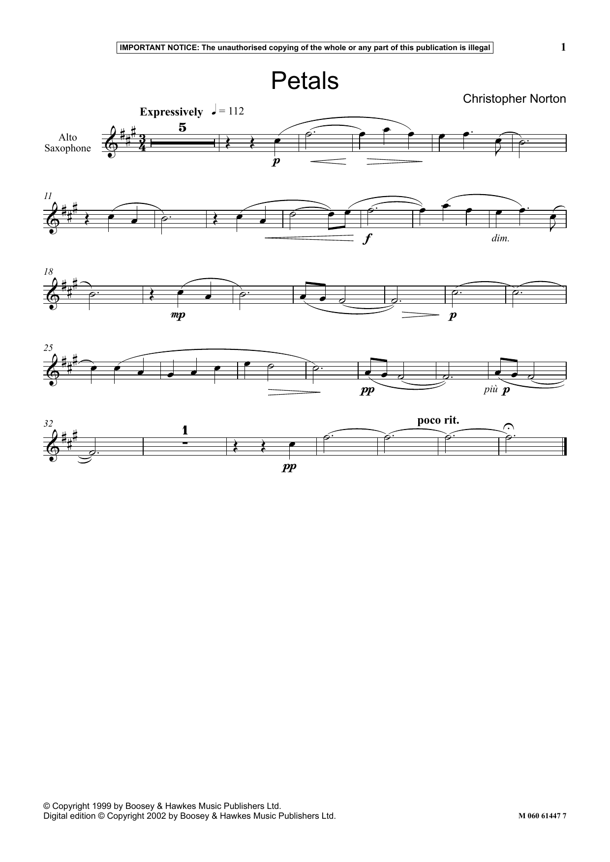 Christopher Norton Petals sheet music notes and chords arranged for Instrumental Solo