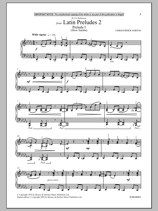 Christopher Norton Prelude I (Slow Samba) (from Latin Preludes 2) sheet music notes and chords arranged for Piano Solo