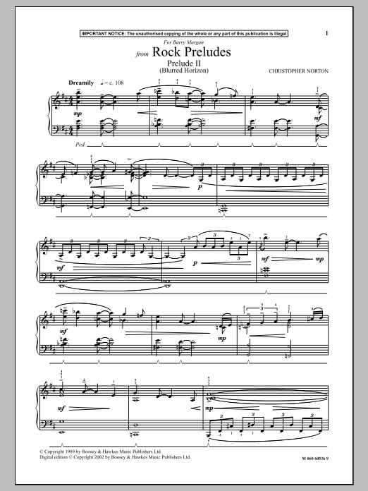Christopher Norton Prelude II (Blurred Horizon) (from Rock Preludes) sheet music notes and chords arranged for Piano Solo