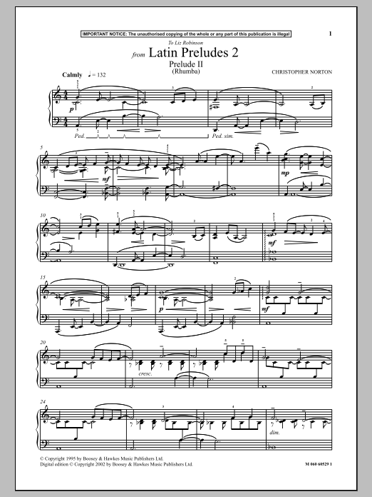 Christopher Norton Prelude II (Rhumba) (from Latin Preludes 2) sheet music notes and chords arranged for Piano Solo