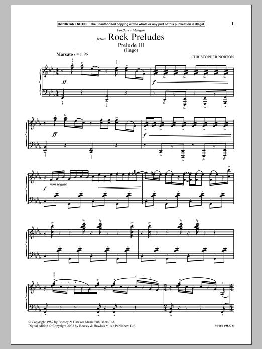 Christopher Norton Prelude III (Jingo) (from Rock Preludes) sheet music notes and chords arranged for Piano Solo