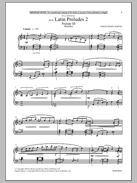 Christopher Norton Prelude III (Rumba) (from Latin Preludes 2) sheet music notes and chords arranged for Piano Solo