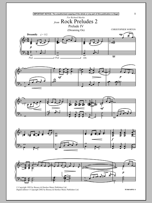 Christopher Norton Prelude IV (Dreaming On) (from Rock Preludes 2) sheet music notes and chords arranged for Piano Solo