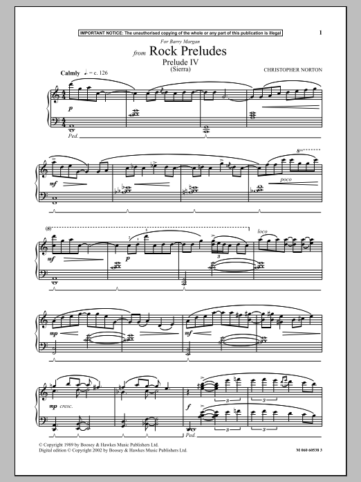 Christopher Norton Prelude IV (Sierra) (from Rock Preludes) sheet music notes and chords arranged for Piano Solo