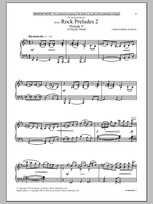 Christopher Norton Prelude V (A Steady Hand) (from Rock Preludes 2) sheet music notes and chords arranged for Piano Solo