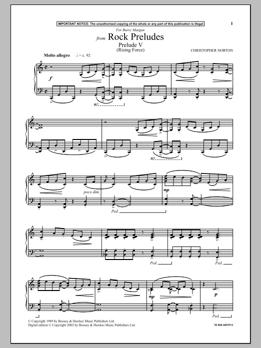 Christopher Norton Prelude V (Rising Force) (from Rock Preludes) sheet music notes and chords arranged for Piano Solo