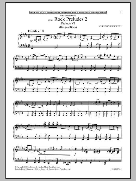 Christopher Norton Prelude VI (Barnyard Blues) (from Rock Preludes 2) sheet music notes and chords arranged for Piano Solo