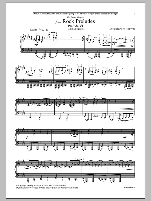 Christopher Norton Prelude VI (Blue Sneakers) (from Rock Preludes) sheet music notes and chords arranged for Piano Solo