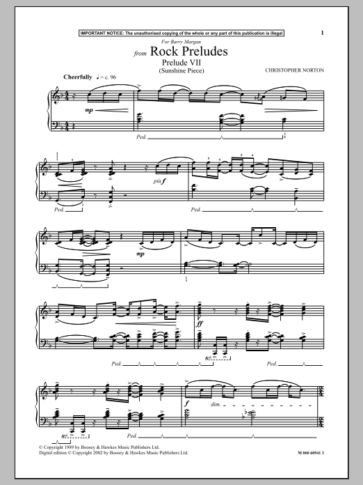 Christopher Norton Prelude VII (Sunshine Piece) (from Rock Preludes) sheet music notes and chords arranged for Piano Solo