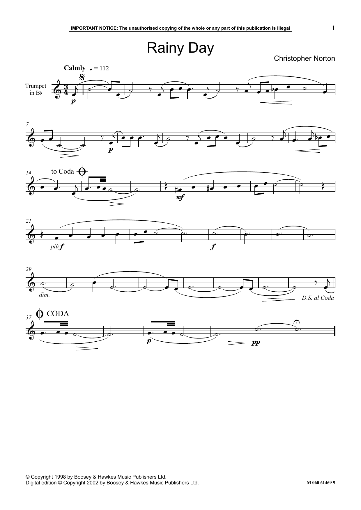 Christopher Norton Rainy Day sheet music notes and chords arranged for Instrumental Solo