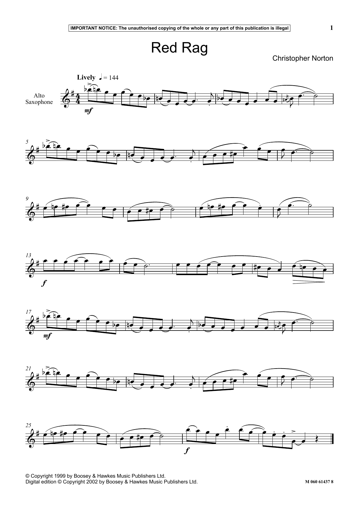 Christopher Norton Red Rag sheet music notes and chords arranged for Instrumental Solo