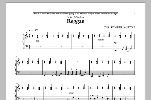 Christopher Norton Reggae sheet music notes and chords arranged for Piano Solo