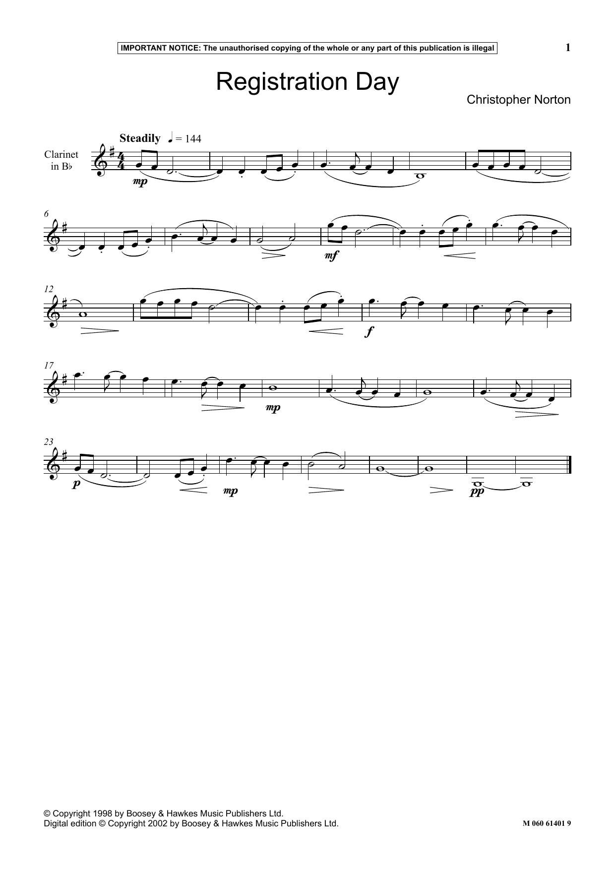 Christopher Norton Registration Day sheet music notes and chords arranged for Instrumental Solo