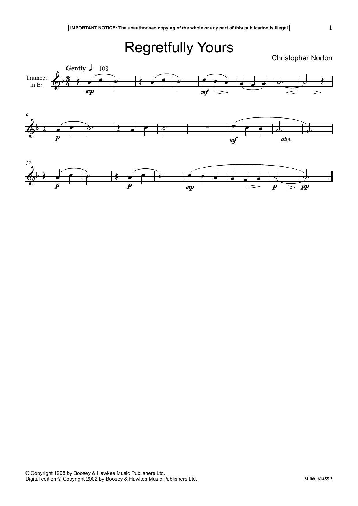 Christopher Norton Regretfully Yours sheet music notes and chords arranged for Instrumental Solo