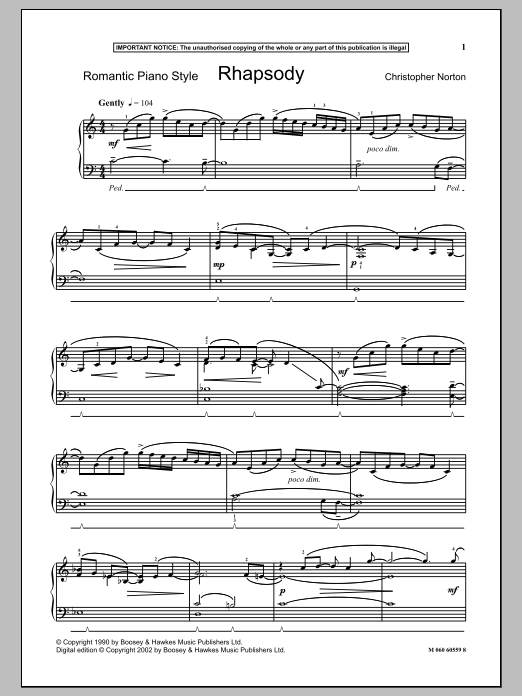 Christopher Norton Rhapsody sheet music notes and chords arranged for Piano Solo