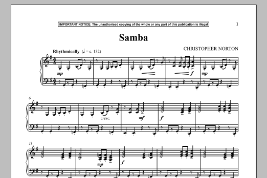 Christopher Norton Samba sheet music notes and chords arranged for Piano Solo