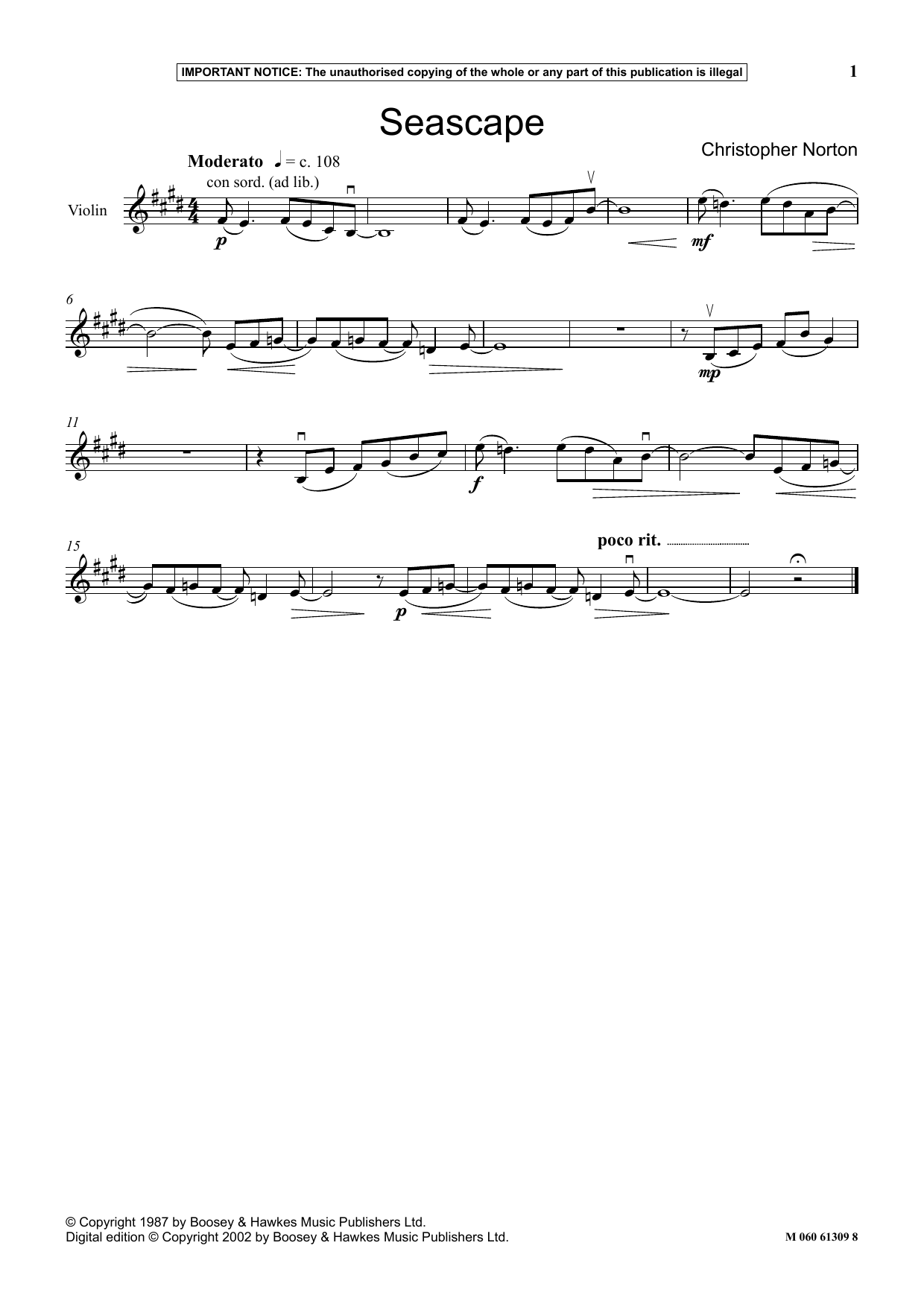 Christopher Norton Seascape sheet music notes and chords arranged for Instrumental Solo
