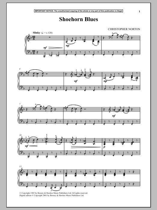 Christopher Norton Shoehorn Blues sheet music notes and chords arranged for Piano Solo