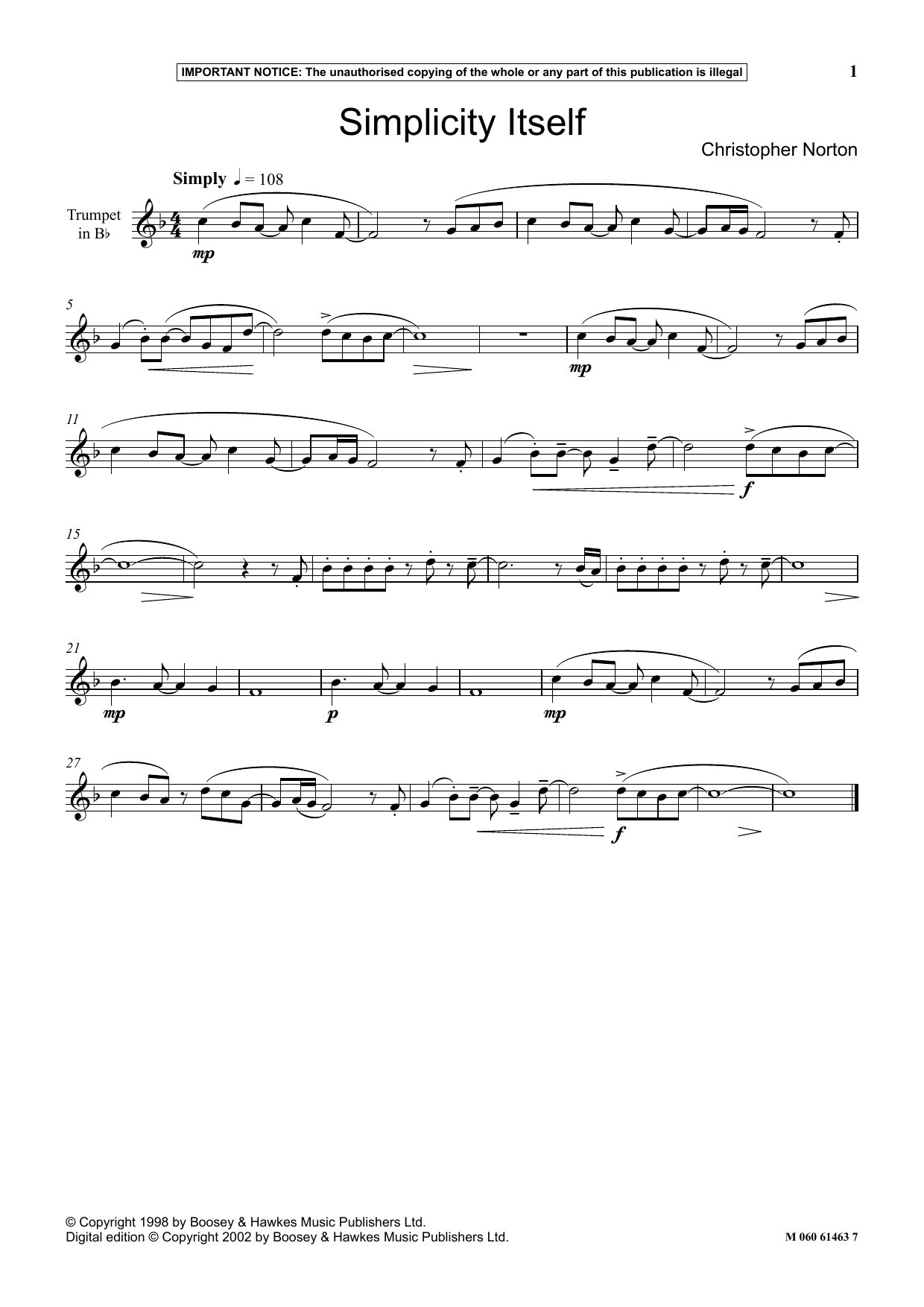 Christopher Norton Simplicity Itself sheet music notes and chords arranged for Instrumental Solo