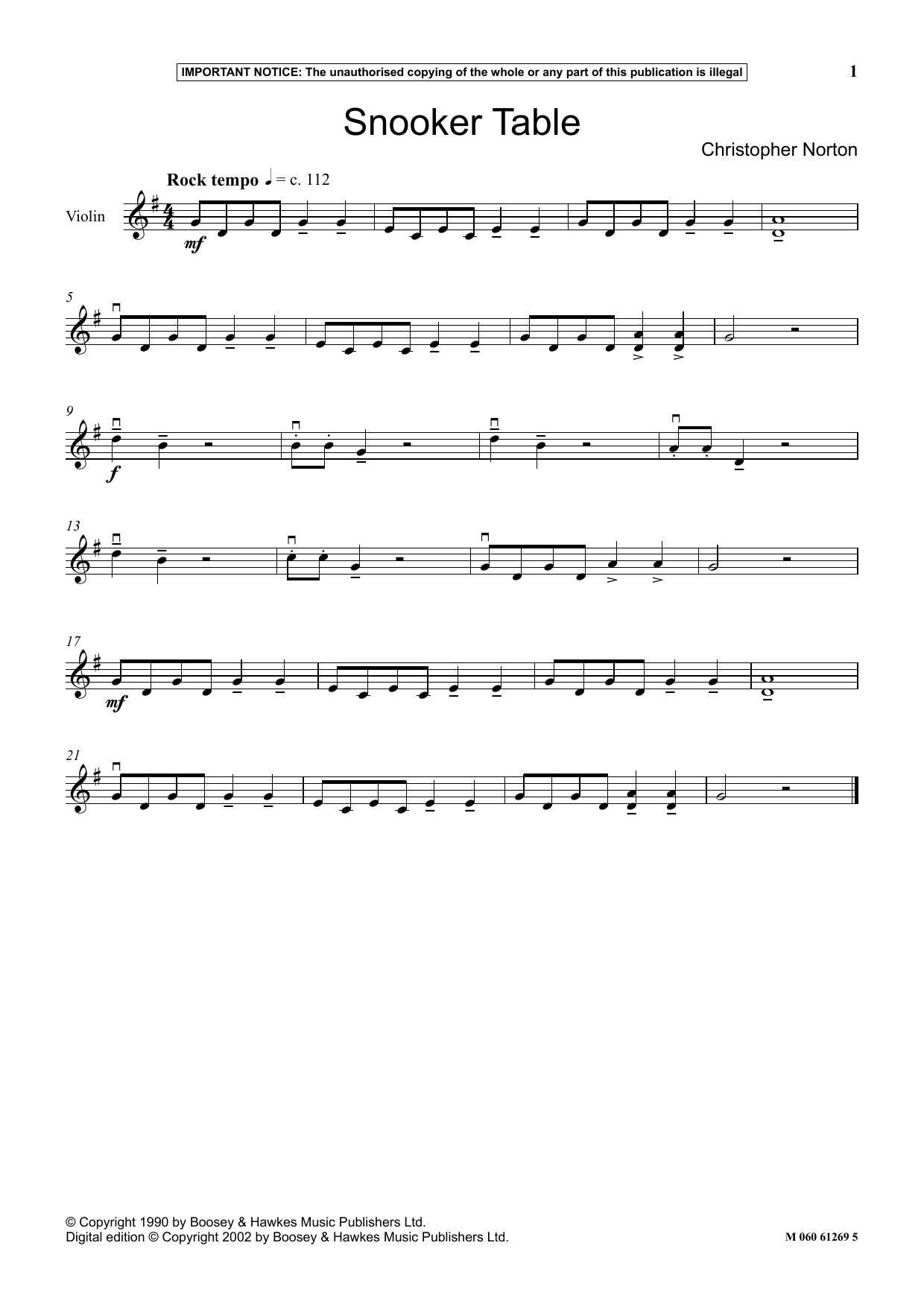 Christopher Norton Snooker Table sheet music notes and chords arranged for Instrumental Solo