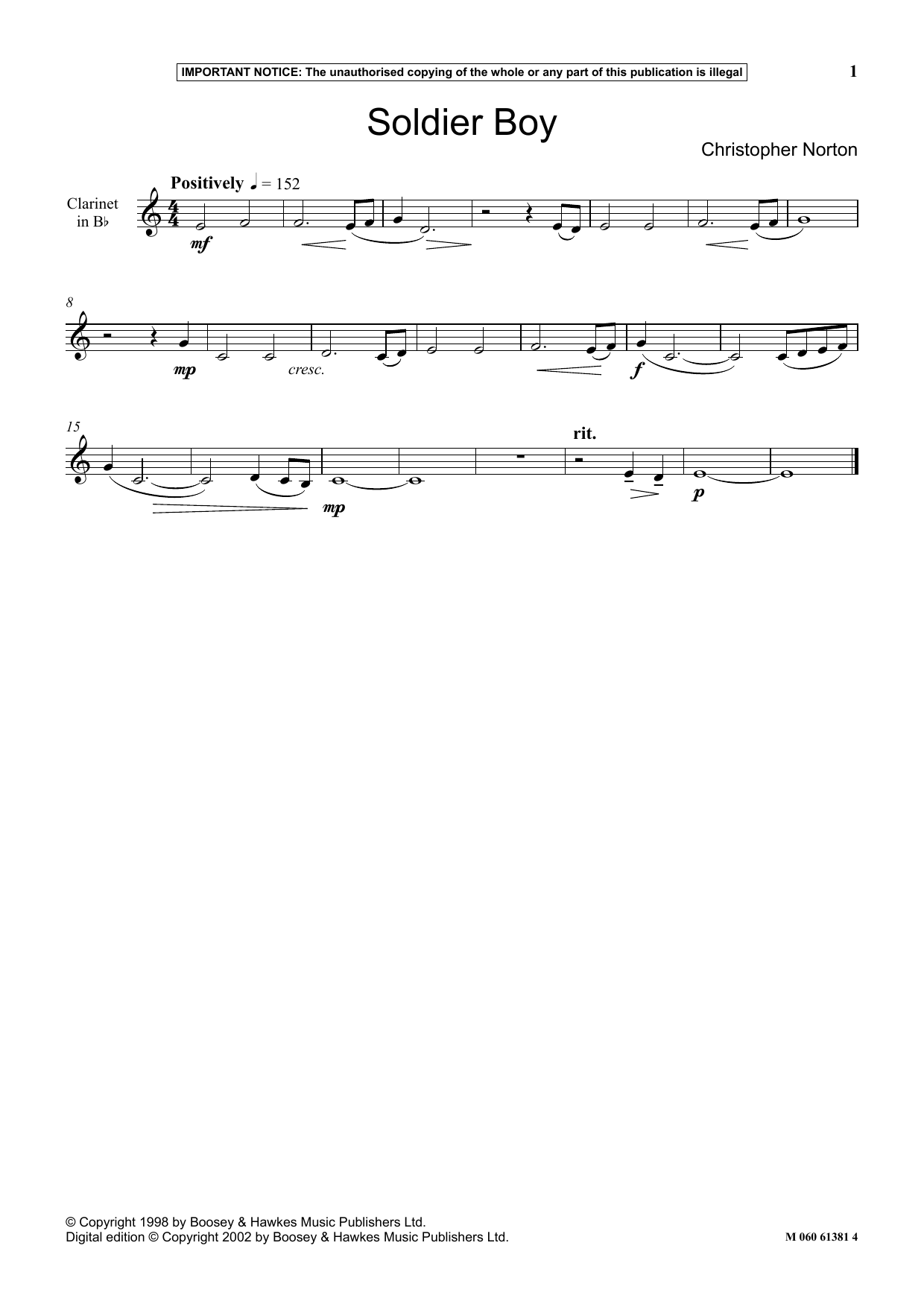 Christopher Norton Soldier Boy sheet music notes and chords arranged for Instrumental Solo
