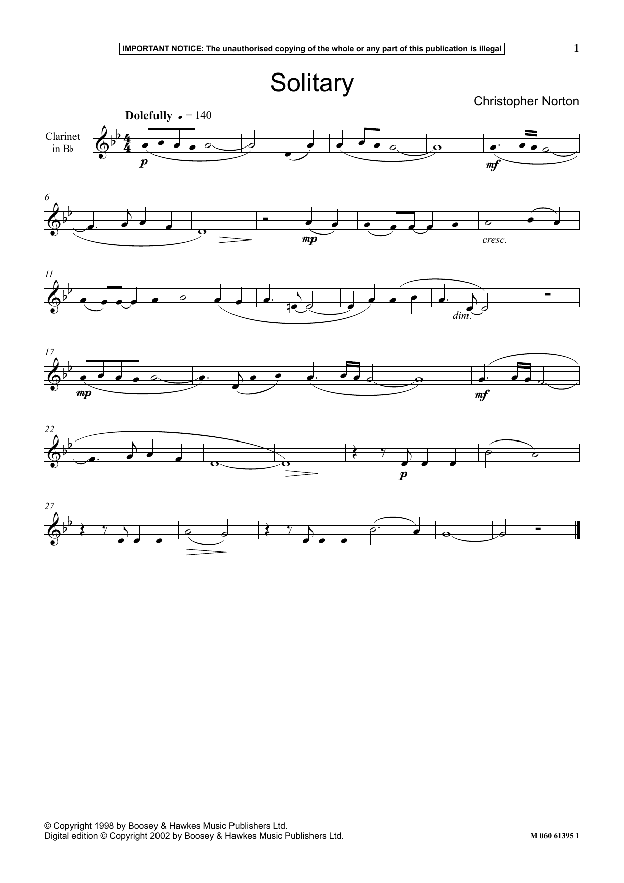 Christopher Norton Solitary sheet music notes and chords arranged for Instrumental Solo