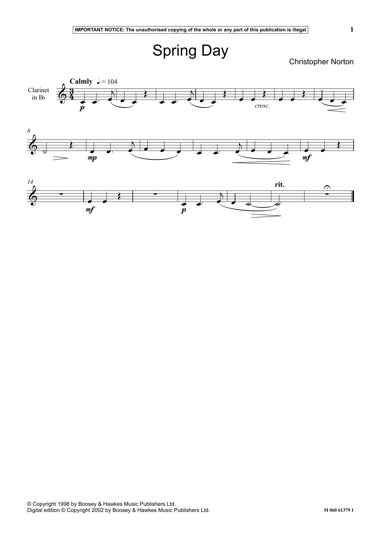 Christopher Norton Spring Day sheet music notes and chords arranged for Instrumental Solo