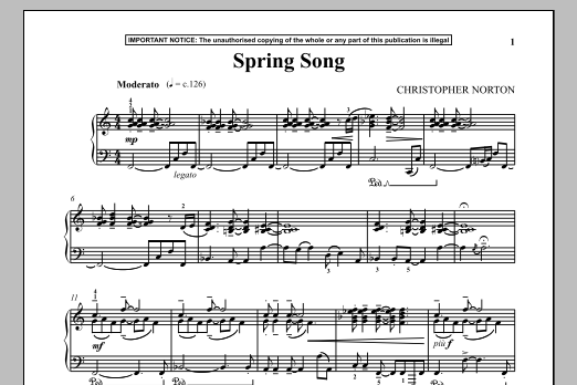 Christopher Norton Spring Song sheet music notes and chords arranged for Piano Solo