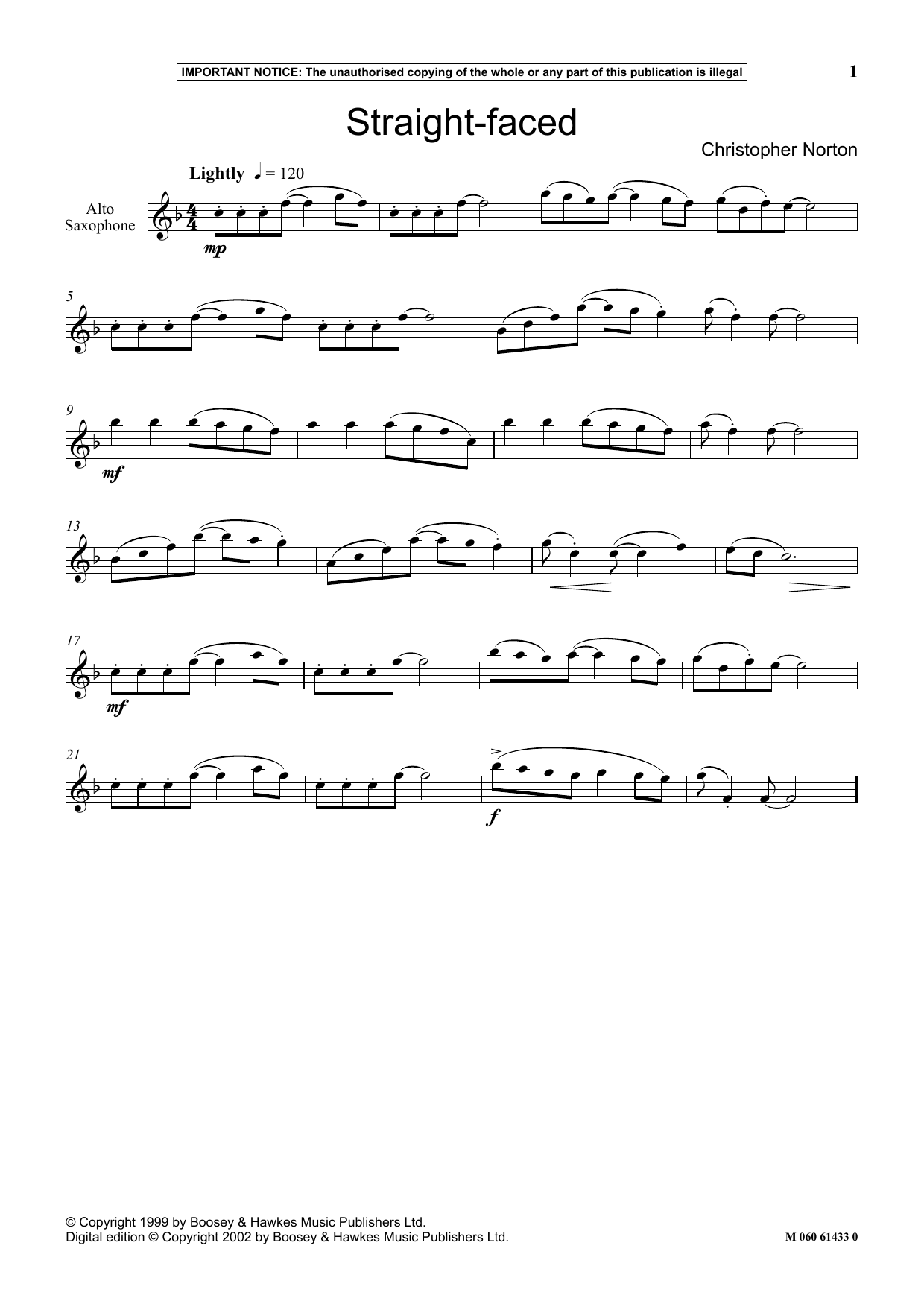 Christopher Norton Straight Faced sheet music notes and chords arranged for Instrumental Solo
