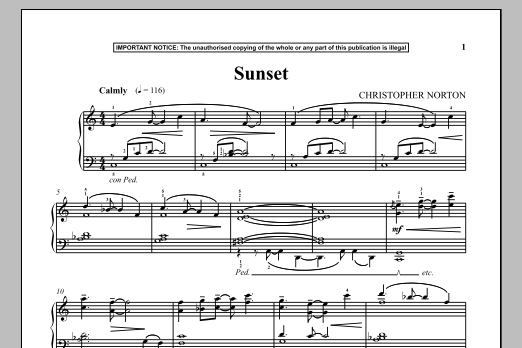 Christopher Norton Sunset sheet music notes and chords arranged for Piano Solo