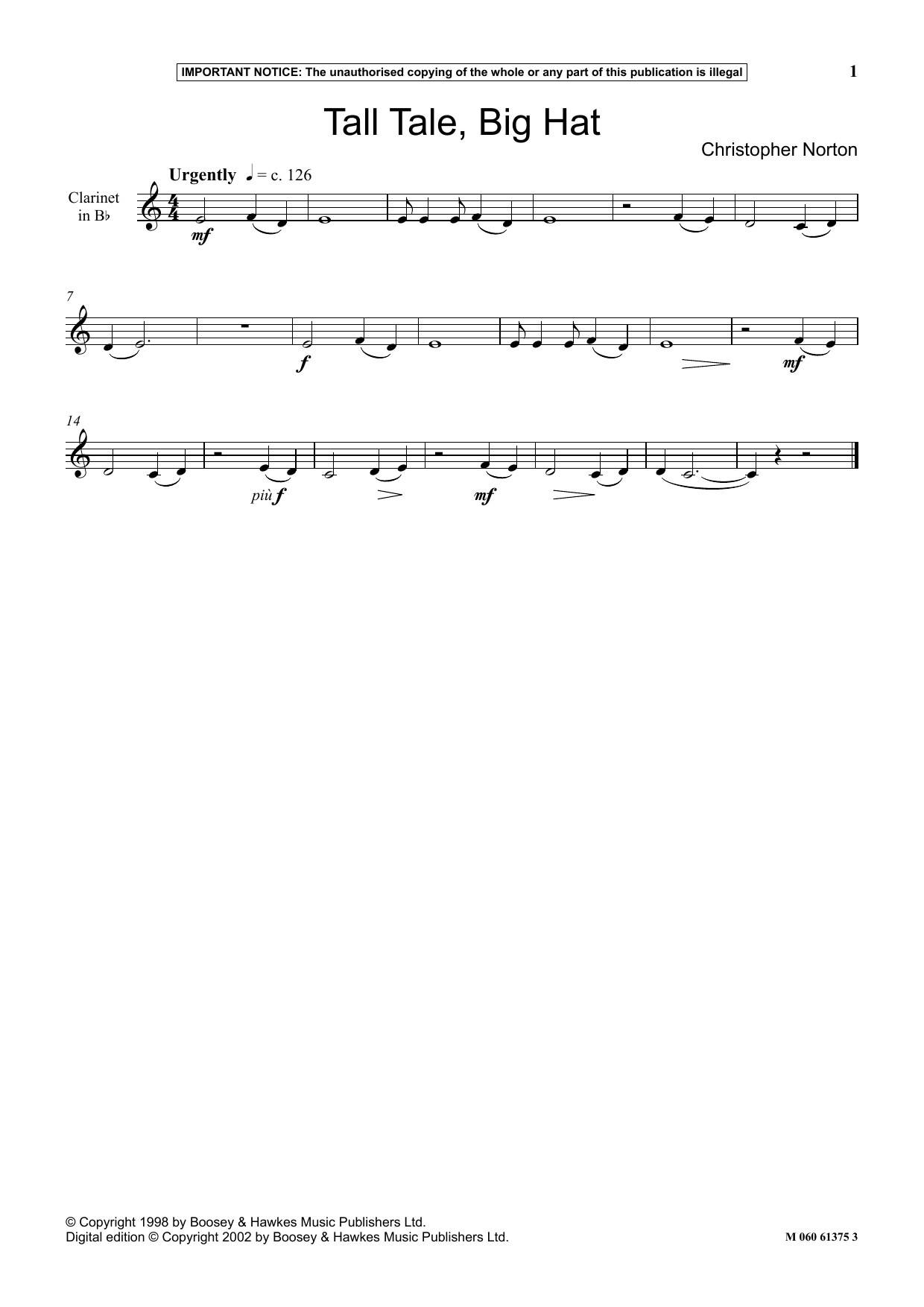 Christopher Norton Tall Tale, Big Hat sheet music notes and chords arranged for Instrumental Solo