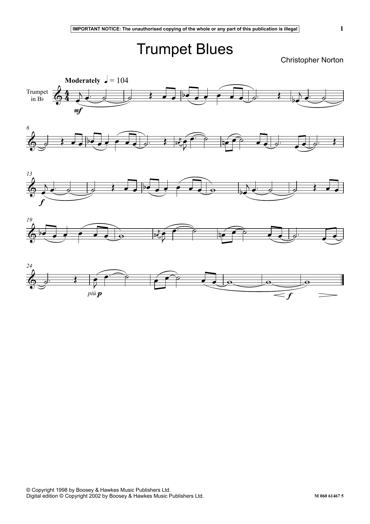 Christopher Norton Trumpet Blues sheet music notes and chords arranged for Trumpet and Piano