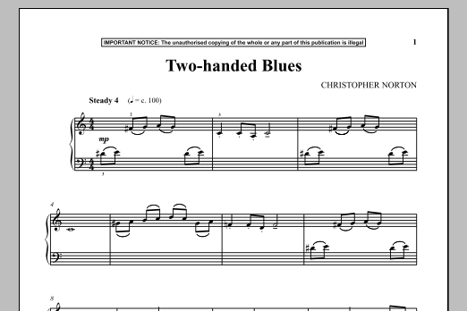 Christopher Norton Two-Handed Blues sheet music notes and chords arranged for Piano Solo