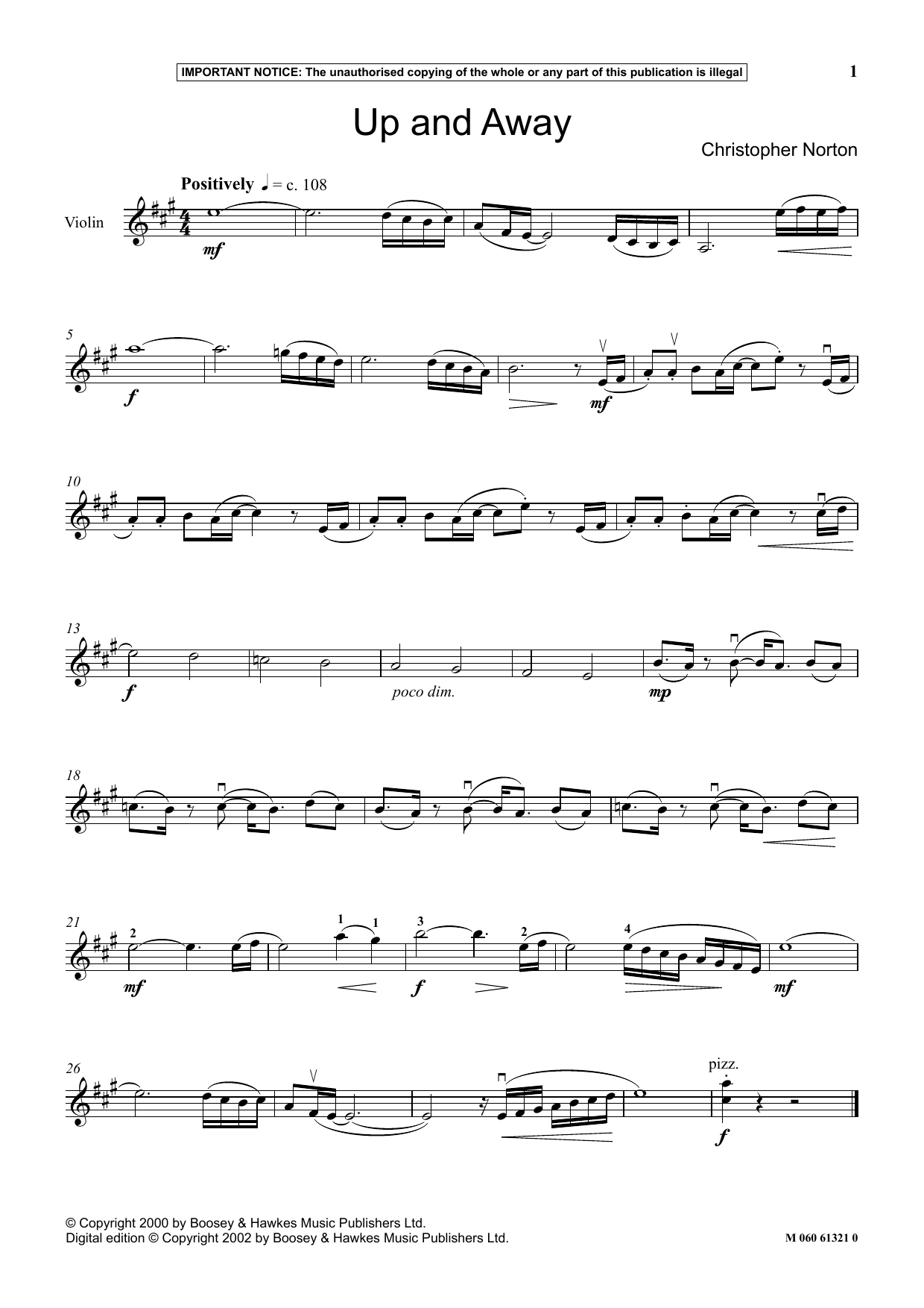Christopher Norton Up And Away sheet music notes and chords arranged for Instrumental Solo