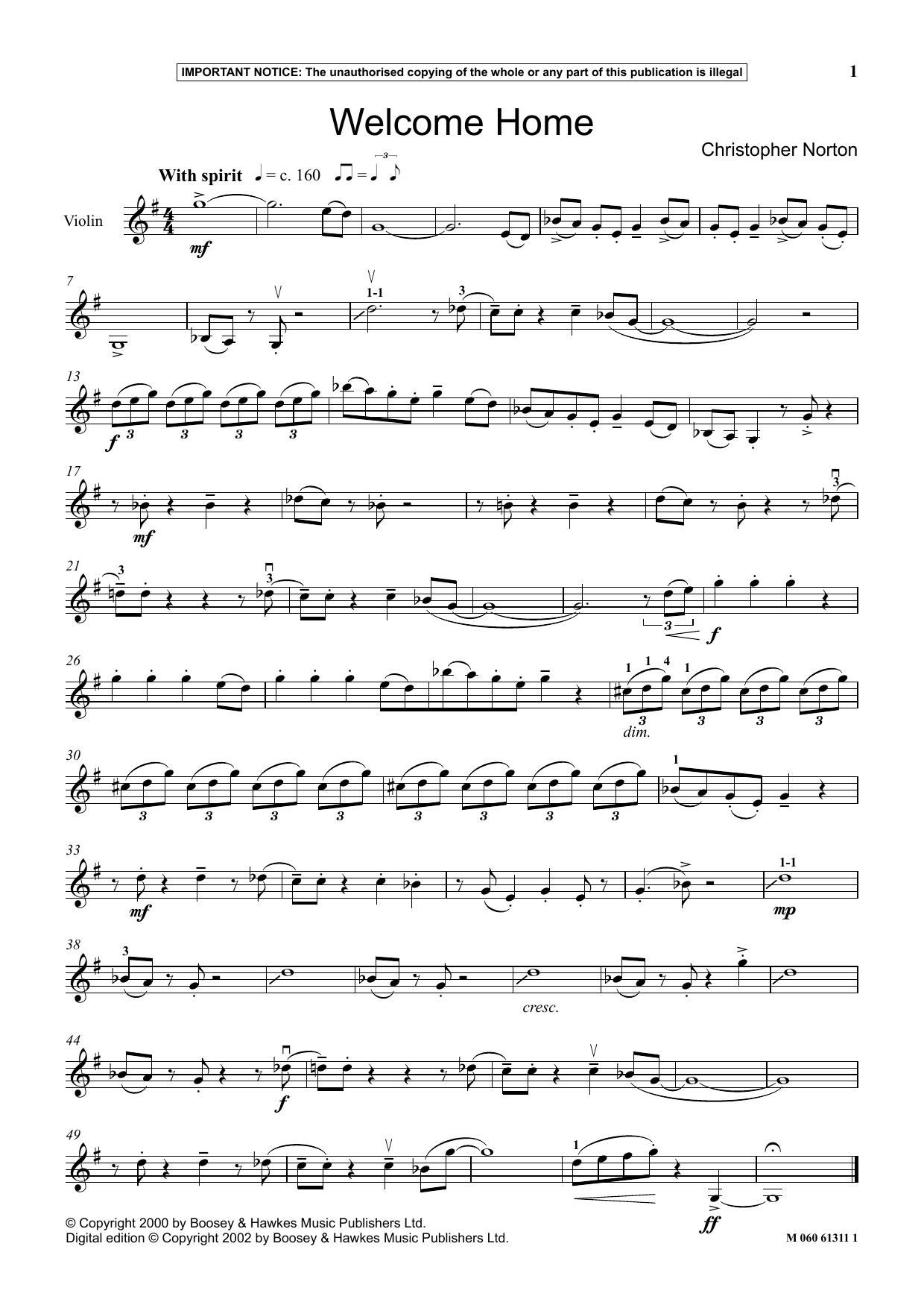 Christopher Norton Welcome Home sheet music notes and chords arranged for Instrumental Solo