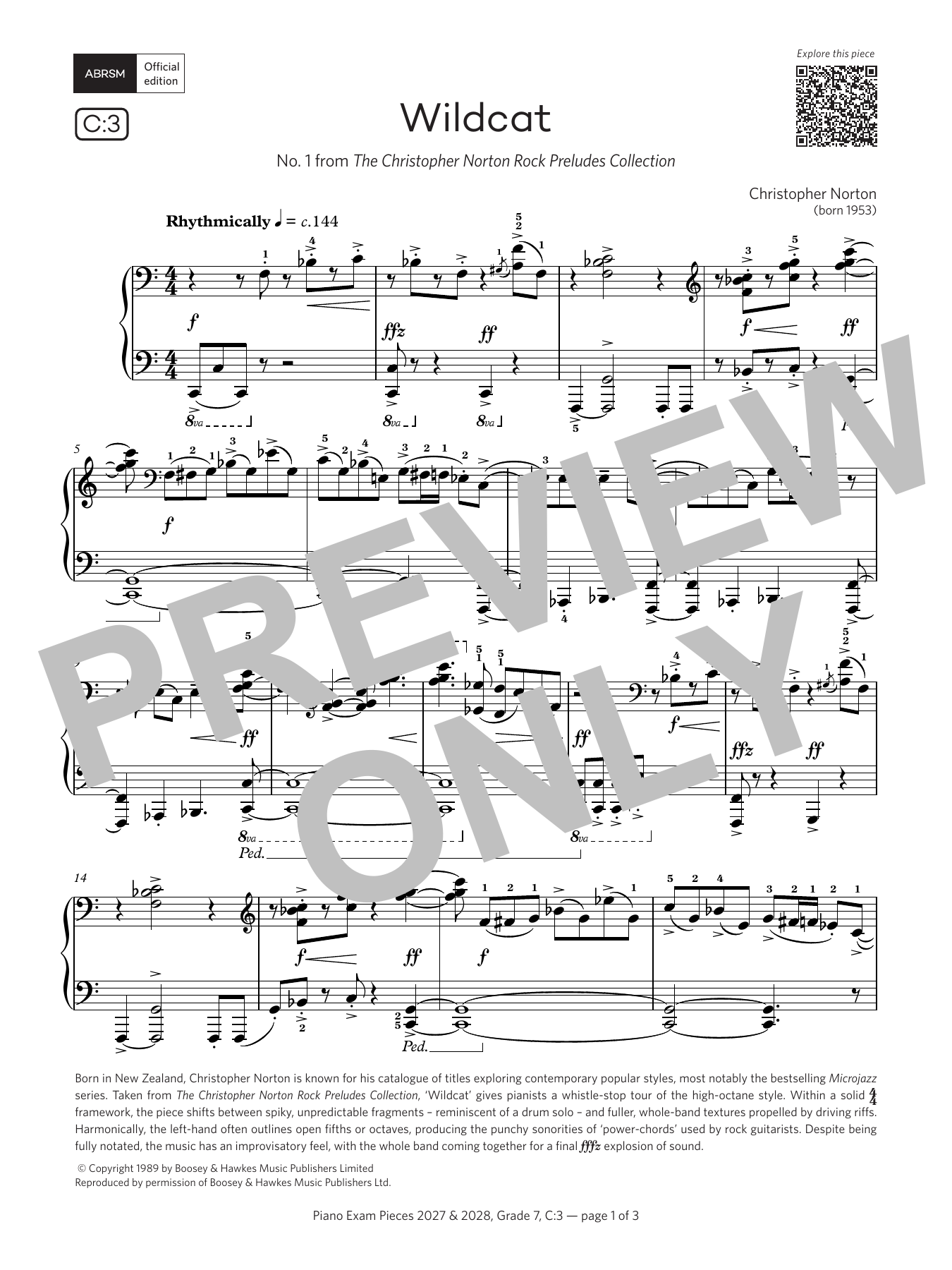 Christopher Norton Wildcat (Grade 7, list C3, from the ABRSM Piano Syllabus 2027 & 2028) sheet music notes and chords arranged for Piano Solo