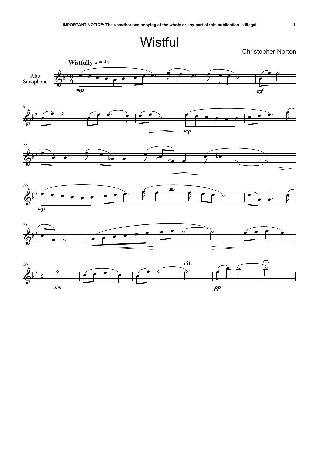 Christopher Norton Wistful sheet music notes and chords arranged for Instrumental Solo
