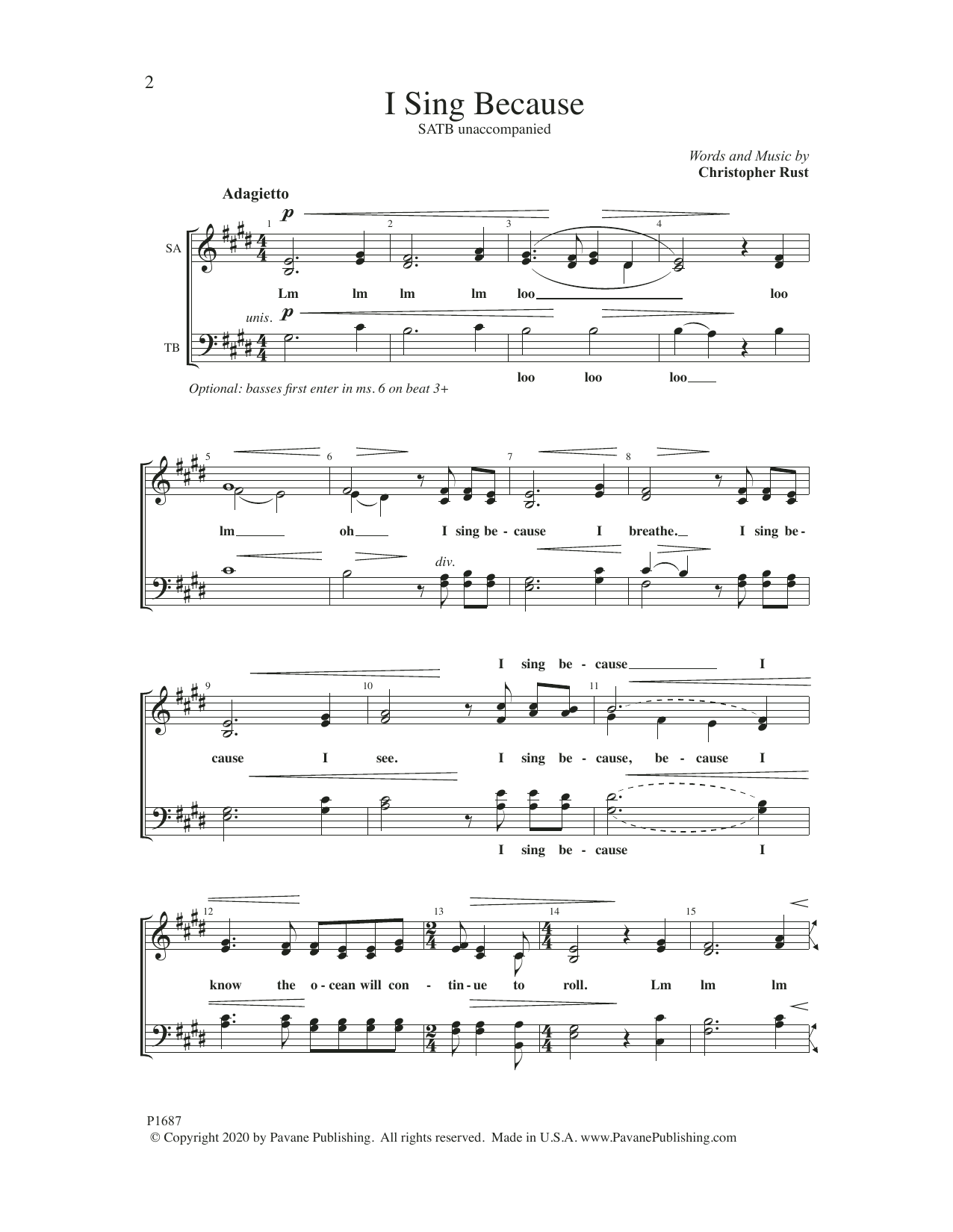 Christopher Rust I Sing Because sheet music notes and chords arranged for SATB Choir