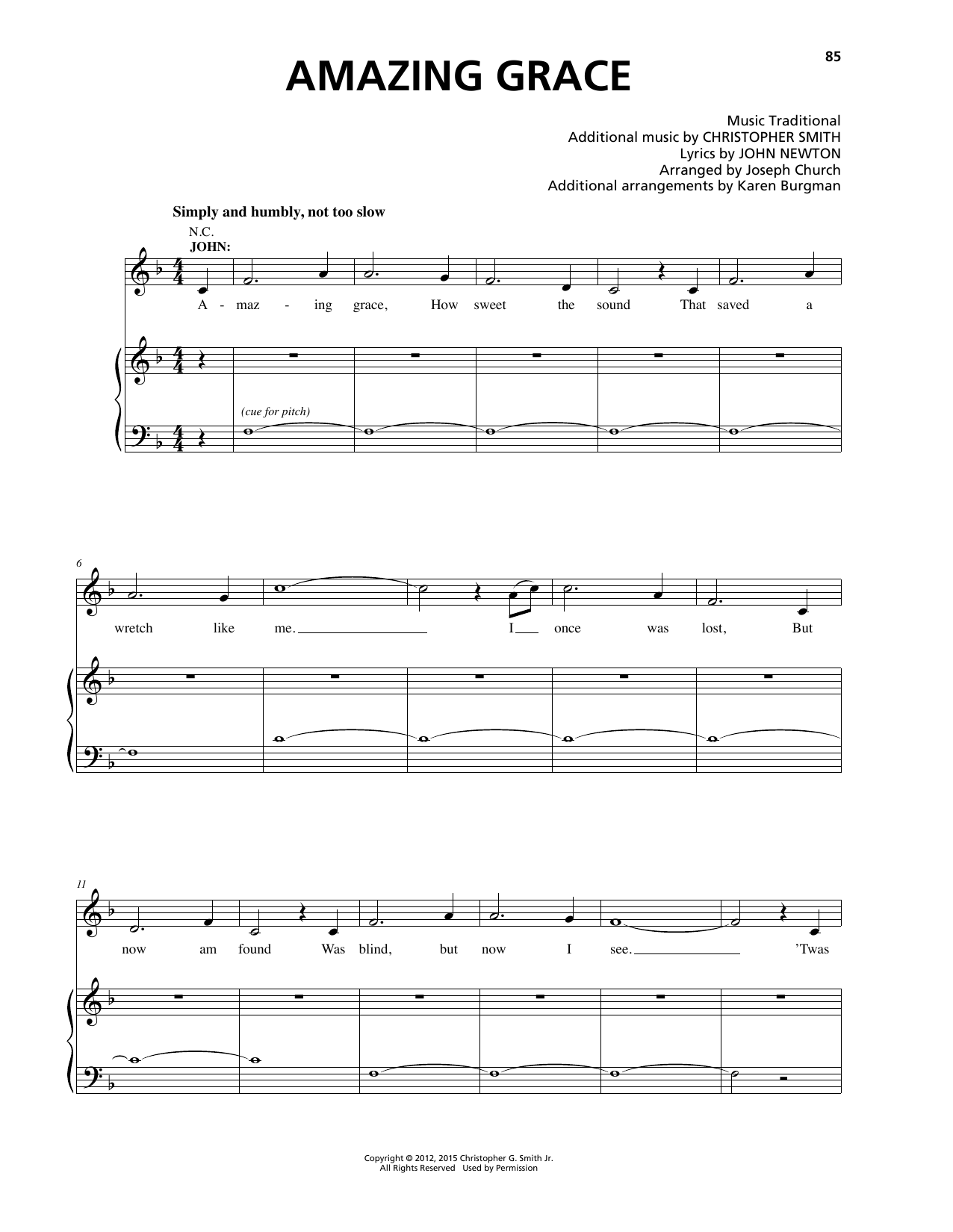 Christopher Smith Amazing Grace sheet music notes and chords arranged for Piano & Vocal