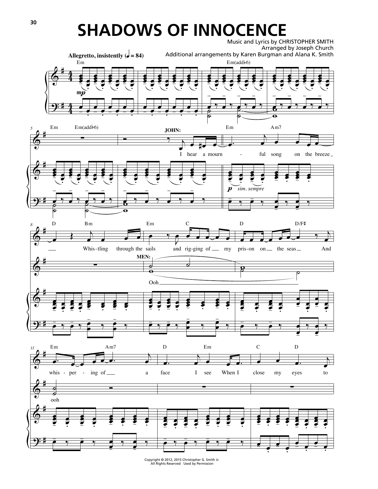 Christopher Smith Shadows Of Innocence sheet music notes and chords arranged for Piano & Vocal