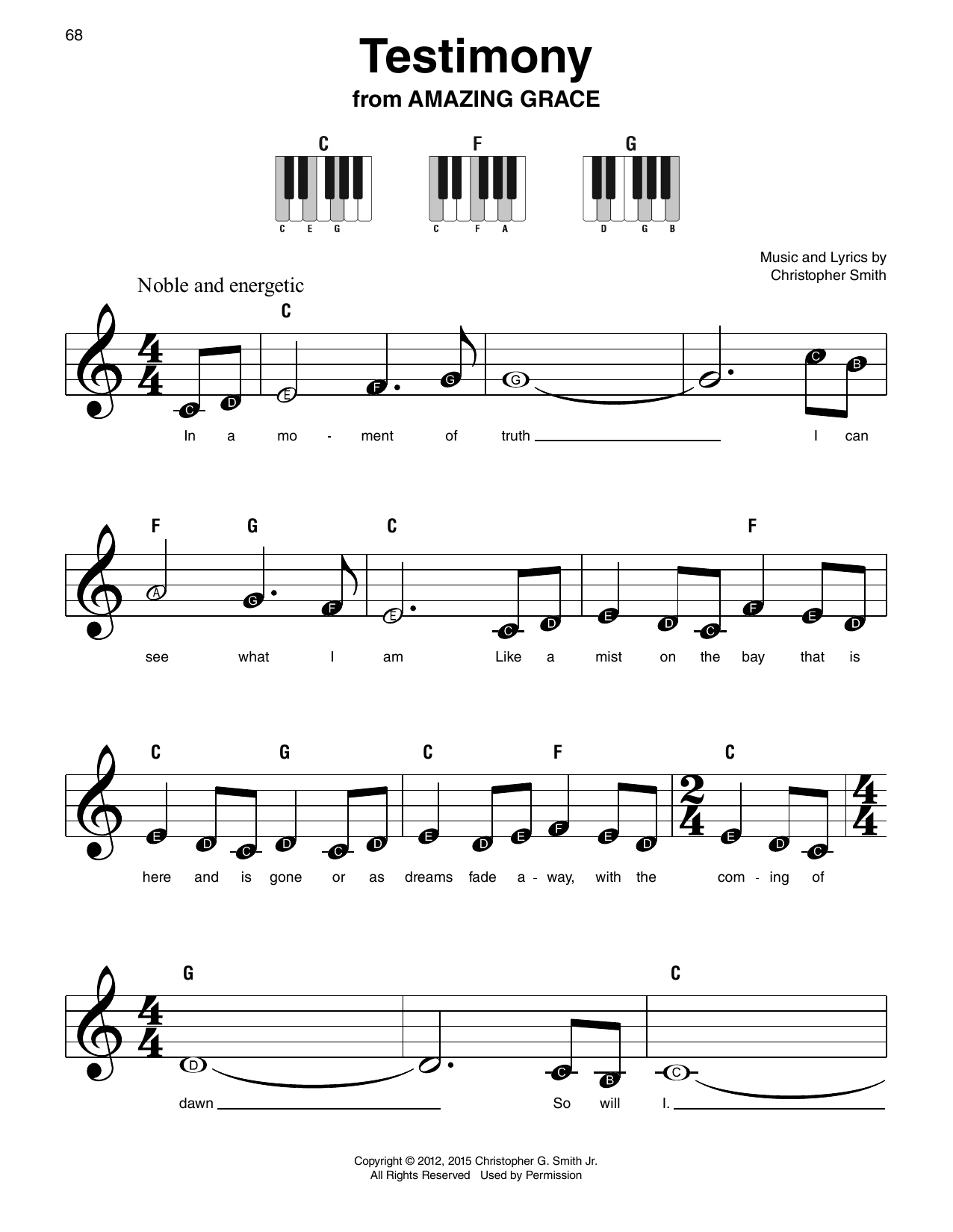 Christopher Smith Testimony (from Amazing Grace) sheet music notes and chords arranged for Super Easy Piano