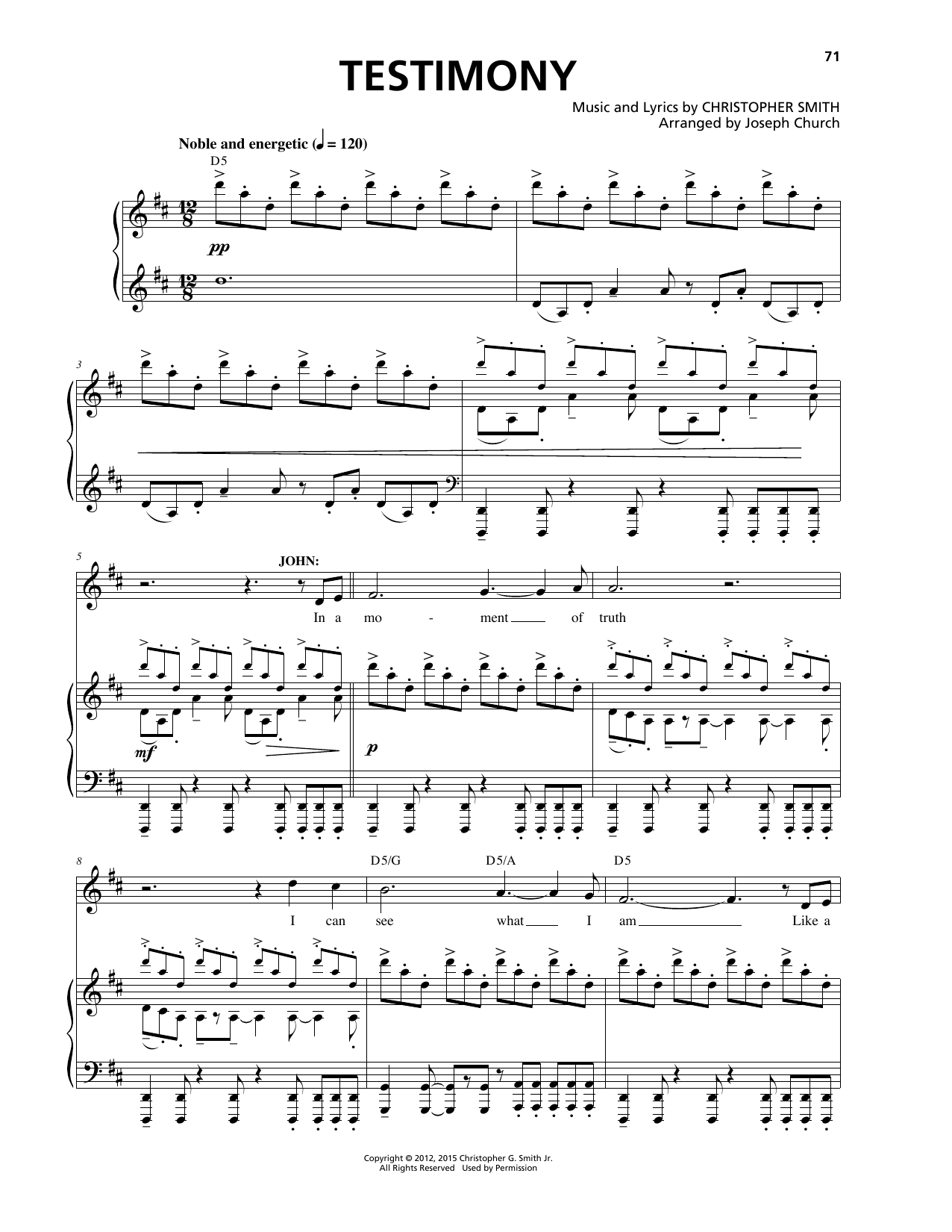 Christopher Smith Testimony sheet music notes and chords arranged for Piano, Vocal & Guitar Chords (Right-Hand Melody)