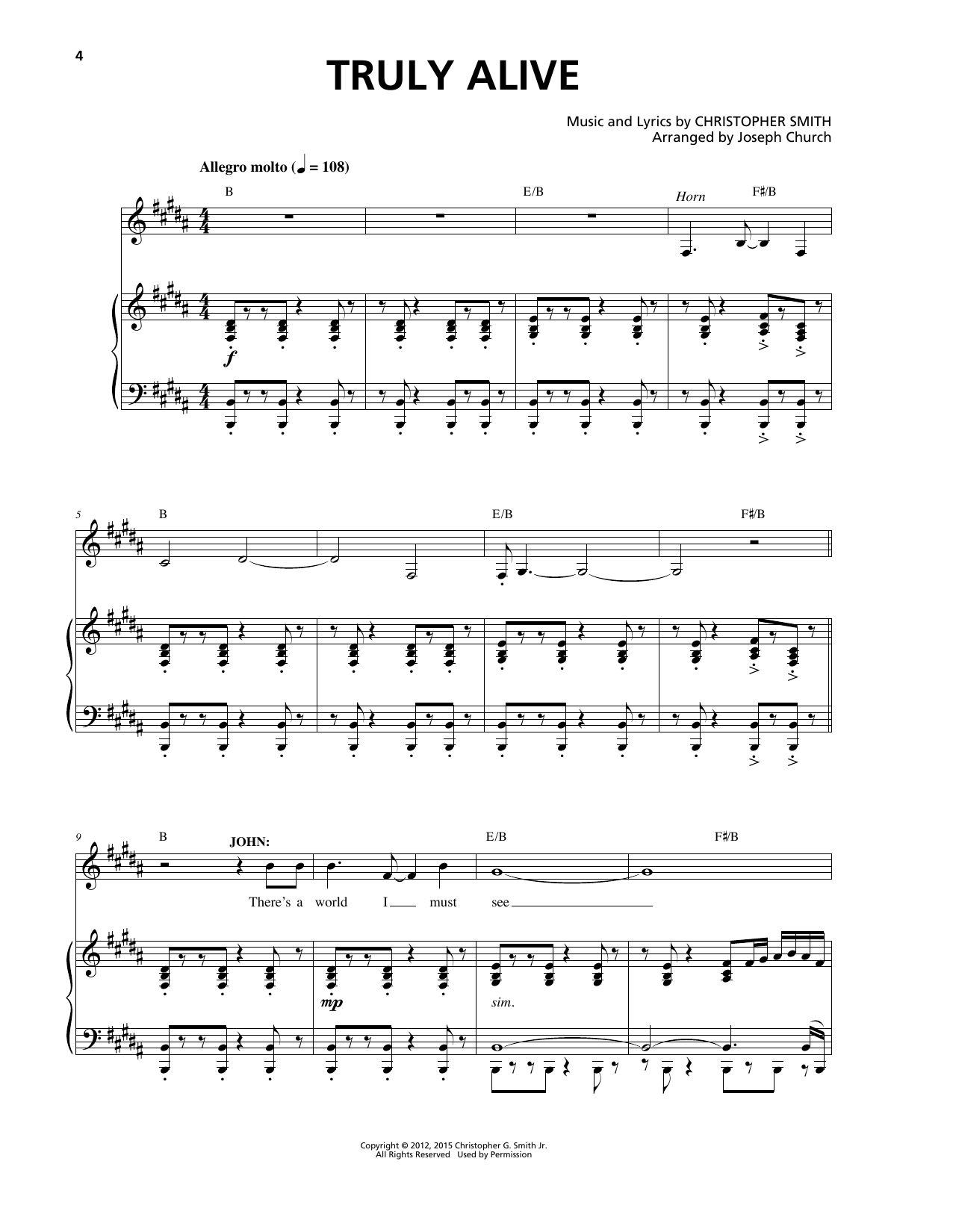 Christopher Smith Truly Alive sheet music notes and chords arranged for Piano & Vocal