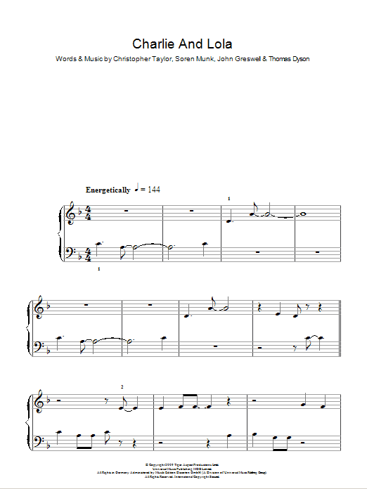Christopher Taylor Charlie And Lola (Theme) sheet music notes and chords arranged for Easy Piano