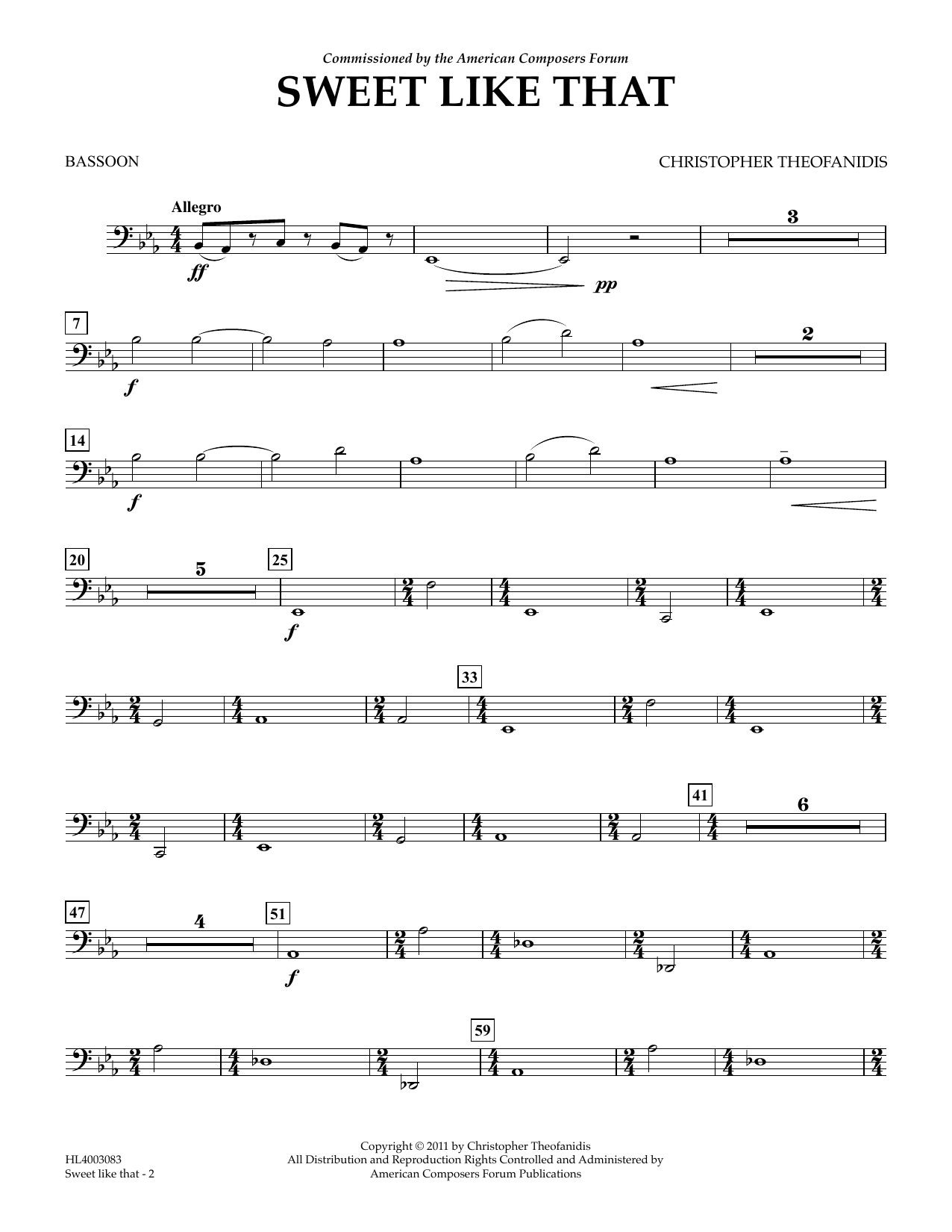Christopher Theofanidis Sweet like that - Bassoon sheet music notes and chords arranged for Concert Band