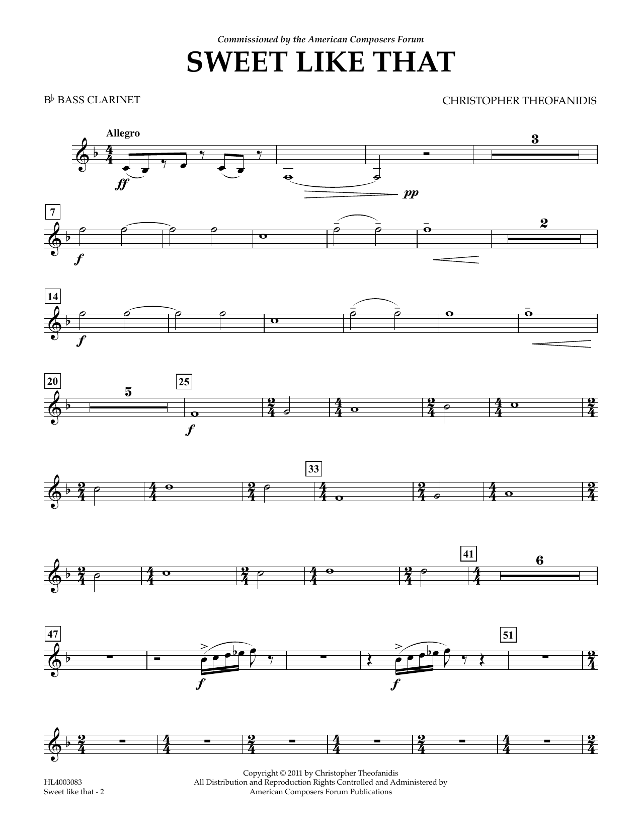 Christopher Theofanidis Sweet like that - Bb Bass Clarinet sheet music notes and chords arranged for Concert Band